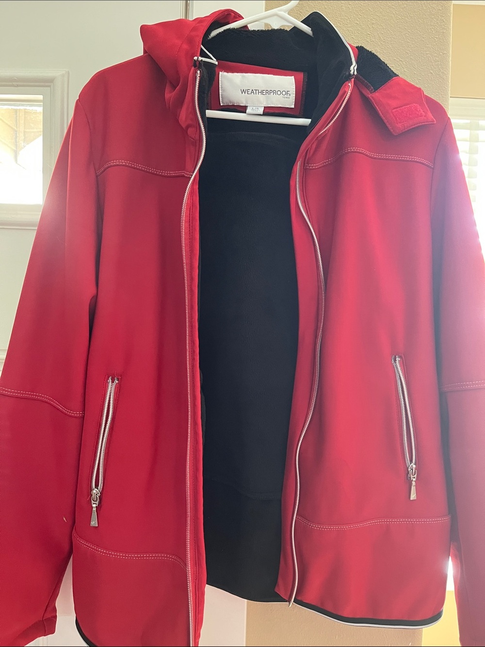 Weatherproof Red Hooded Utility Jacket with Black Lining